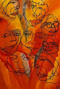 Faiza Bilgrami, Blind Contour Series, 15 x 23 inches, Mixed Media on Paper, Figurative Painting, AC-FZBLG-011